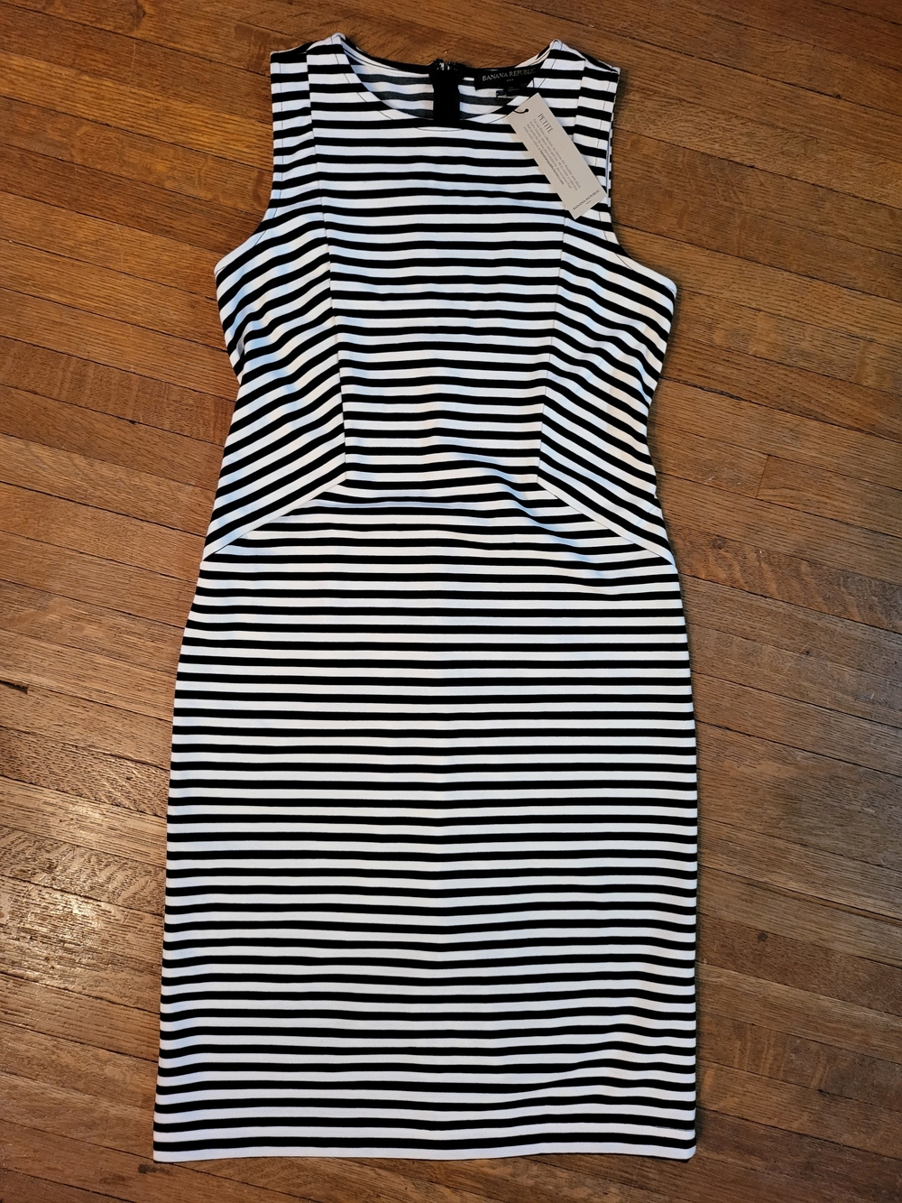 Banana Republic Black & White Striped Sleeveless Sheath Dress